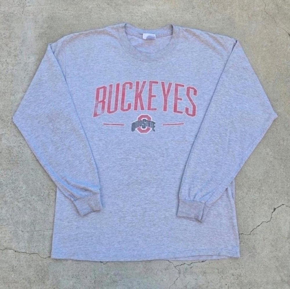 Ohio State Mens Size L Grey Hanes Graphic print Longsleve tshirt